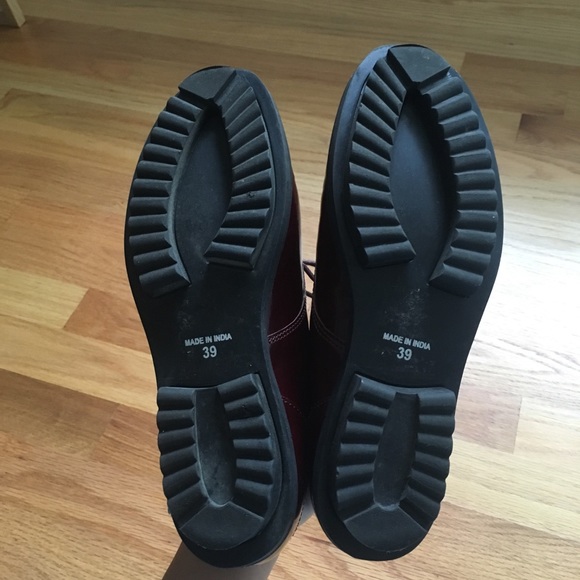 Burgundy Topshop Leather Oxford Shoes - Picture 5 of 6